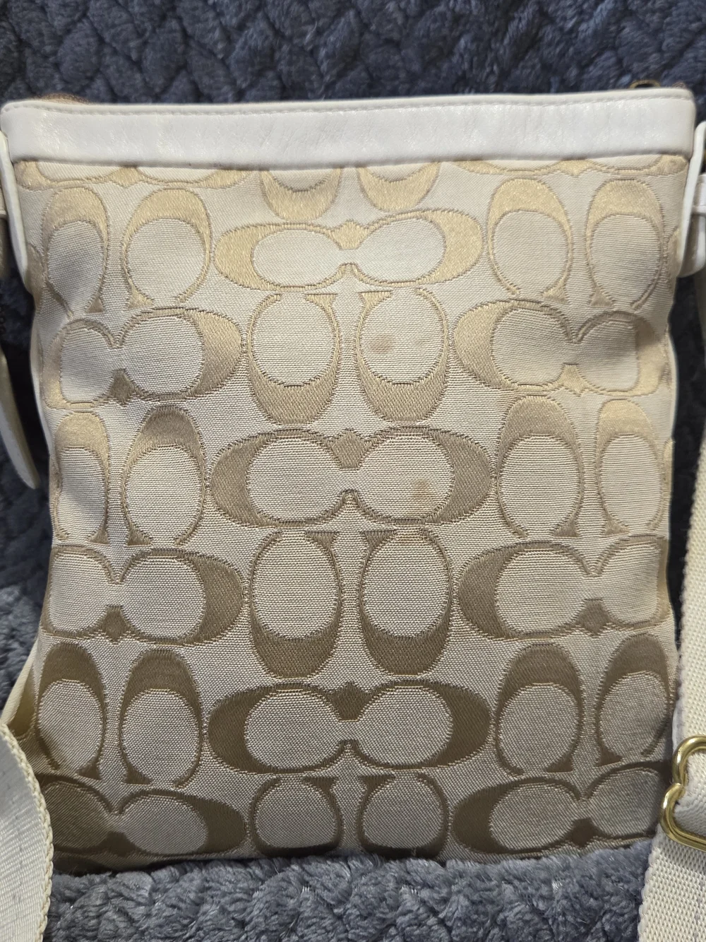 Coach Cream and Beige Cricket Signature Crossbody with Gold Turnlock